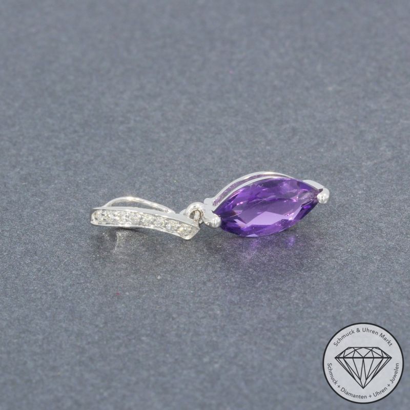 Wert 590 € Brillant Amethyst Anhänger in 585er 14 K Weißgold - H755