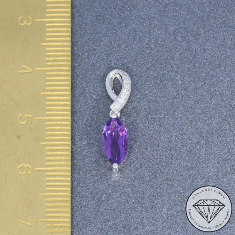 Wert 590 € Brillant Amethyst Anhänger in 585er 14 K Weißgold - H755