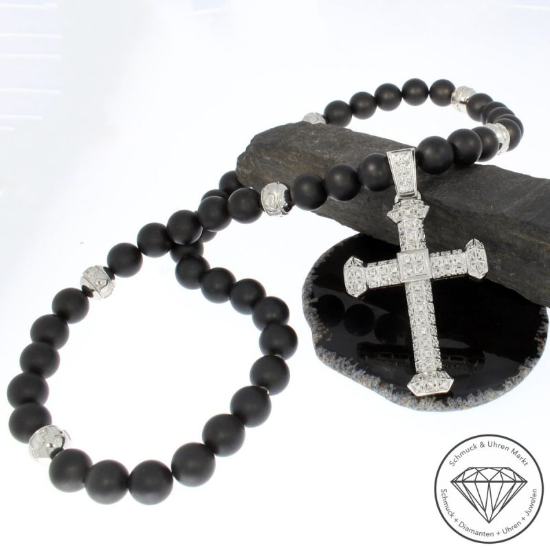 Wert 15900 € Brillant Edelsteinkugel Collier Kreuz in 585er 14 K & 750er 18 K Weißgold - 95683