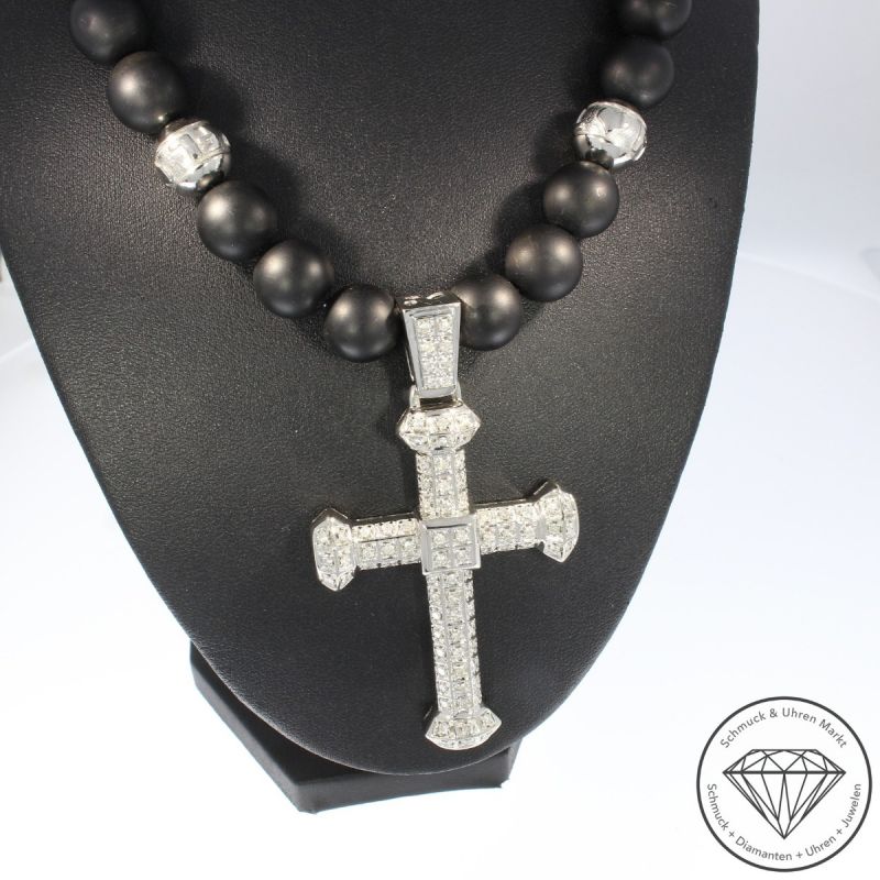 Wert 15900 € Brillant Edelsteinkugel Collier Kreuz in 585er 14 K & 750er 18 K Weißgold - 95683