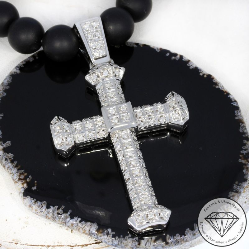 Wert 15900 € Brillant Edelsteinkugel Collier Kreuz in 585er 14 K & 750er 18 K Weißgold - 95683