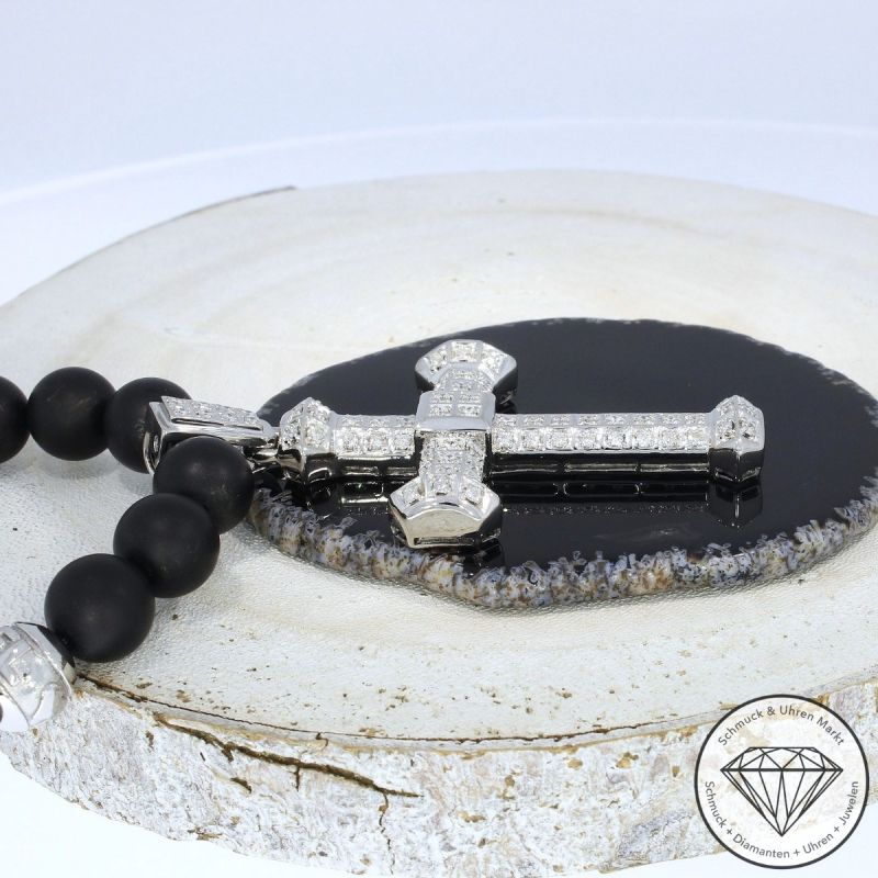 Wert 15900 € Brillant Edelsteinkugel Collier Kreuz in 585er 14 K & 750er 18 K Weißgold - 95683