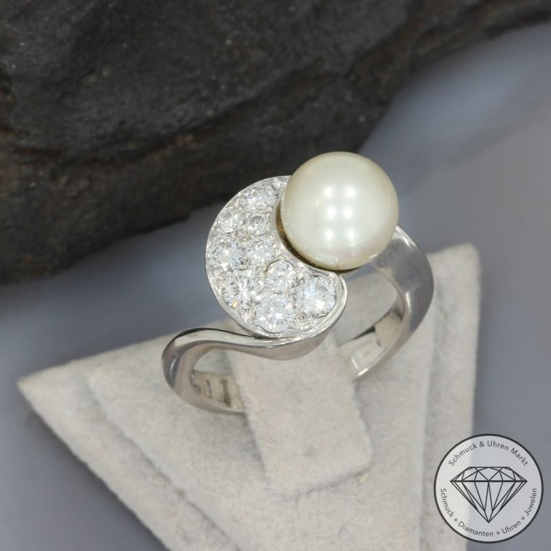 Sale! Wert 2600 € Brillant Perl Ring in 585er 14 K Weißgold - 95711
