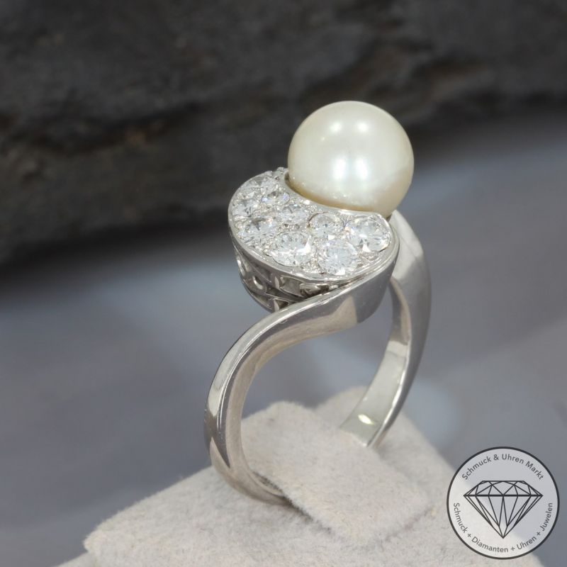 Sale! Wert 2600 € Brillant Perl Ring in 585er 14 K Weißgold - 95711