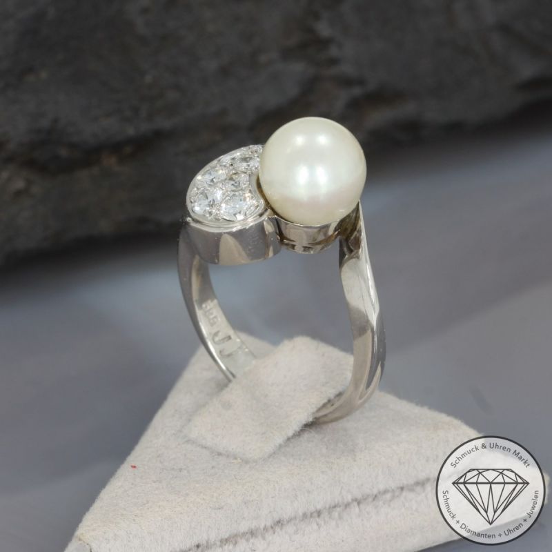 Sale! Wert 2600 € Brillant Perl Ring in 585er 14 K Weißgold - 95711