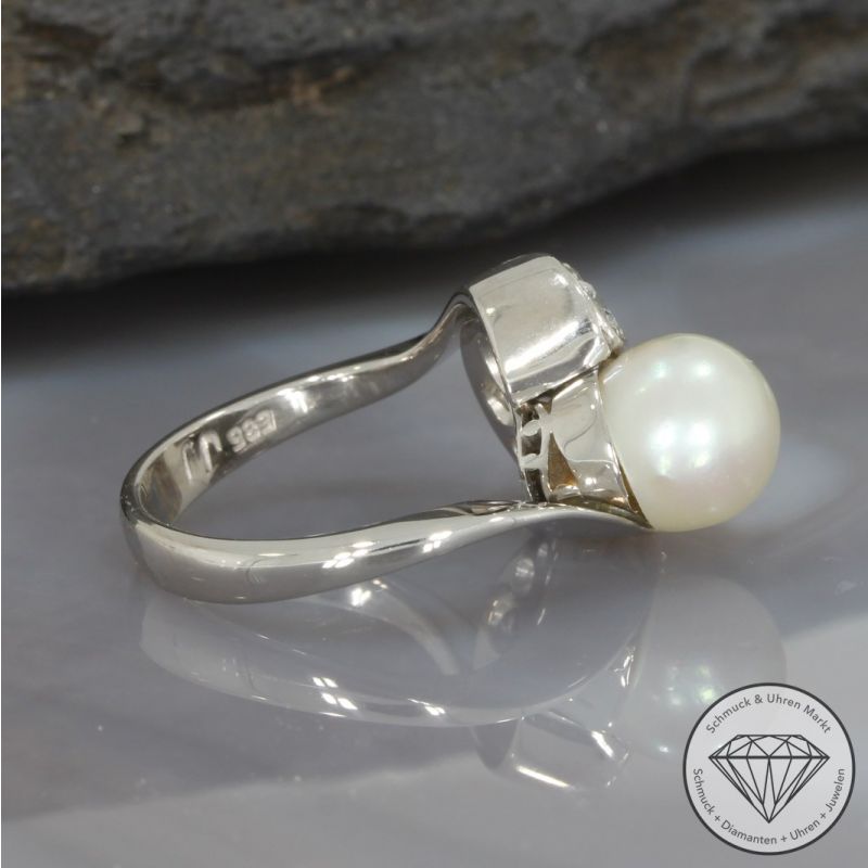 Sale! Wert 2600 € Brillant Perl Ring in 585er 14 K Weißgold - 95711