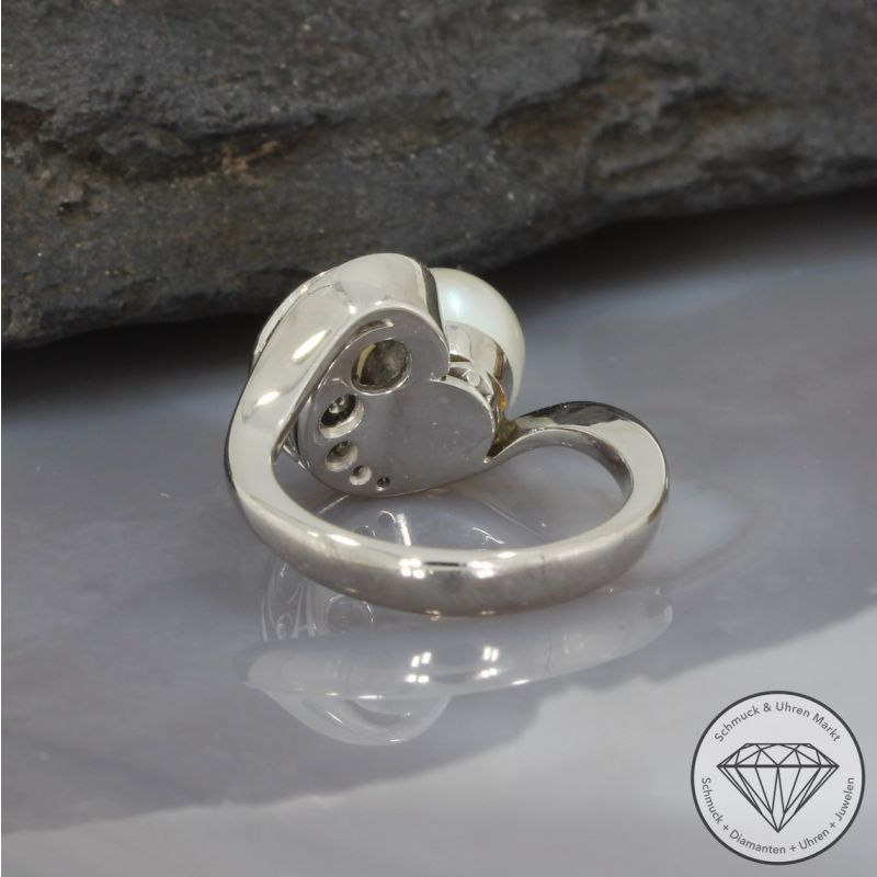 Sale! Wert 2600 € Brillant Perl Ring in 585er 14 K Weißgold - 95711