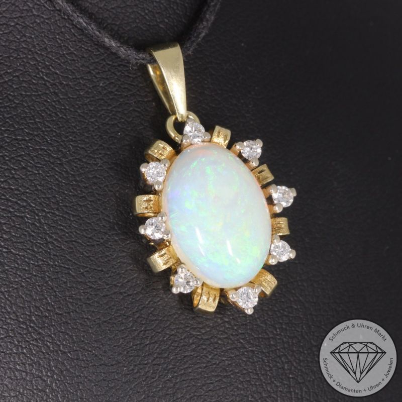 Sale! Wert 1850 € Brillant Opal Anhänger in 585er 14 K Gelbgold - 95732