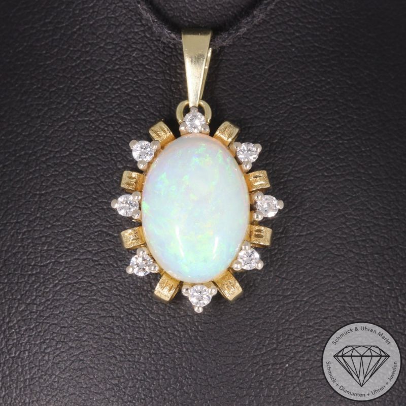 Sale! Wert 1850 € Brillant Opal Anhänger in 585er 14 K Gelbgold - 95732