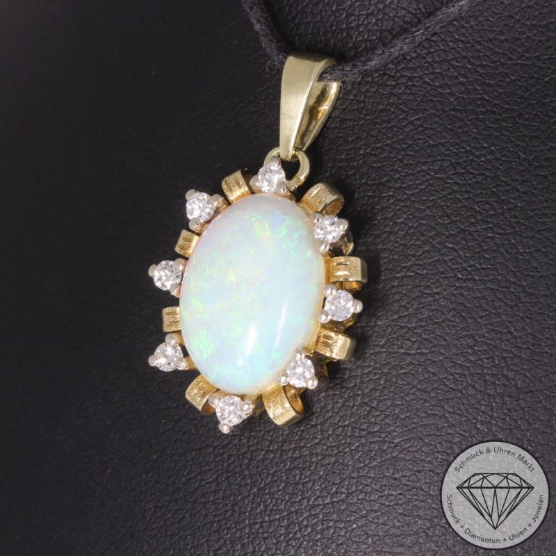 Sale! Wert 1850 € Brillant Opal Anhänger in 585er 14 K Gelbgold - 95732