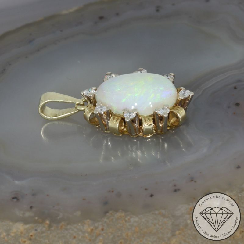Sale! Wert 1850 € Brillant Opal Anhänger in 585er 14 K Gelbgold - 95732