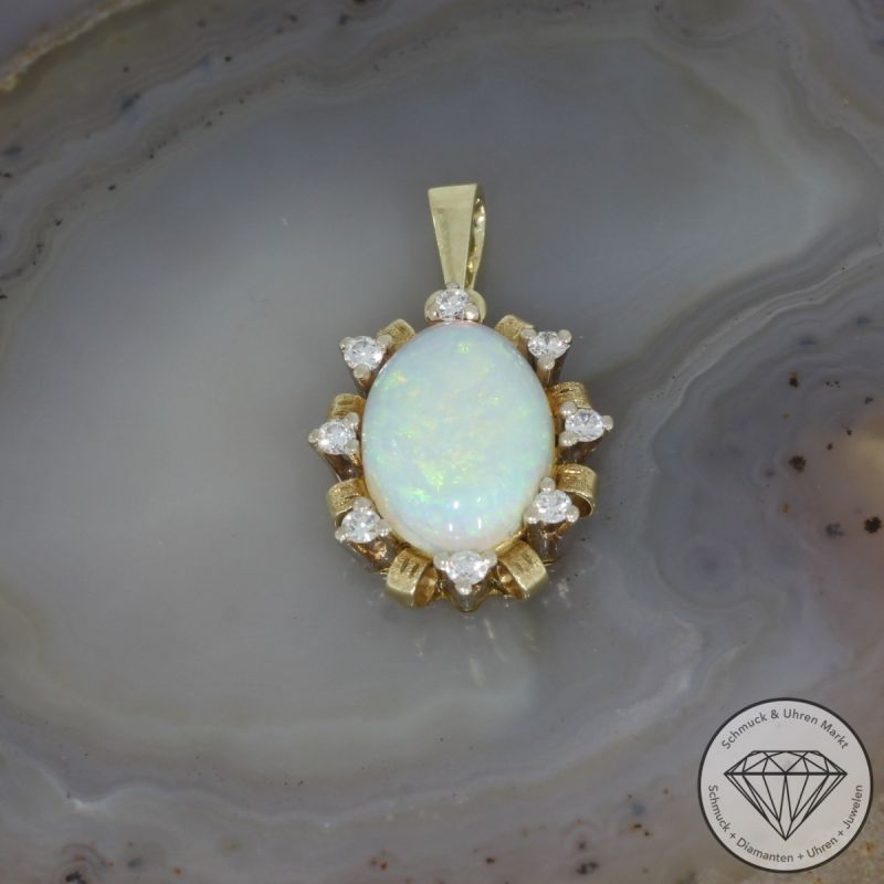 Sale! Wert 1850 € Brillant Opal Anhänger in 585er 14 K Gelbgold - 95732