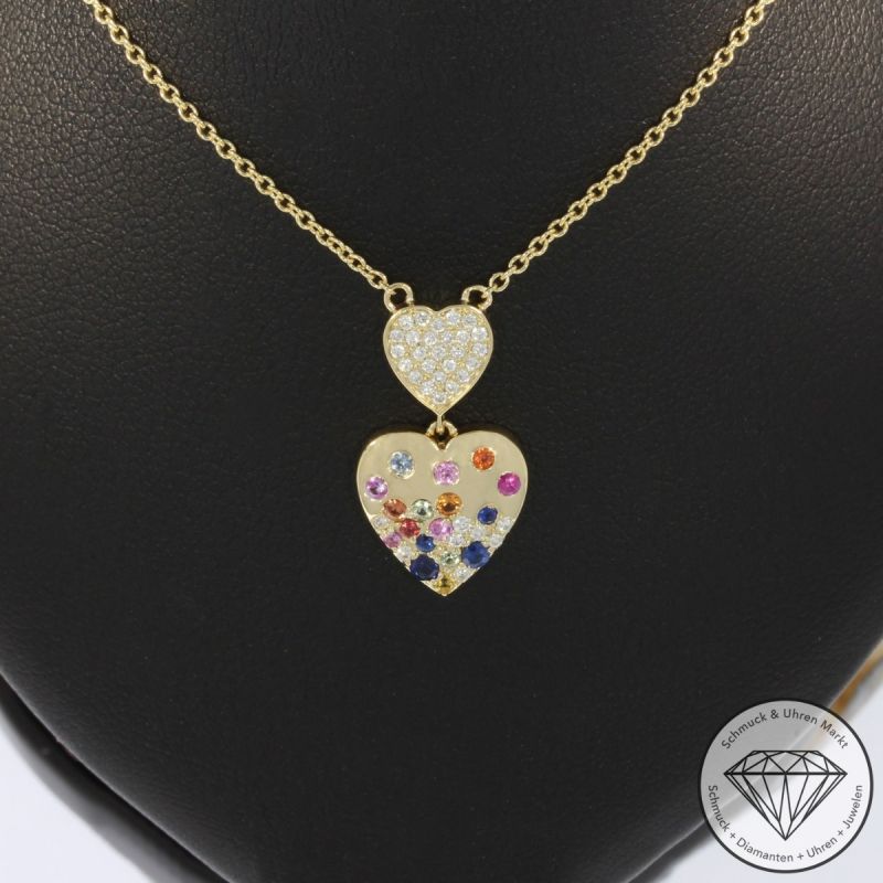 Wert 2090 € Brillant Saphir Collier in 585er 14 K Gelbgold - H1041