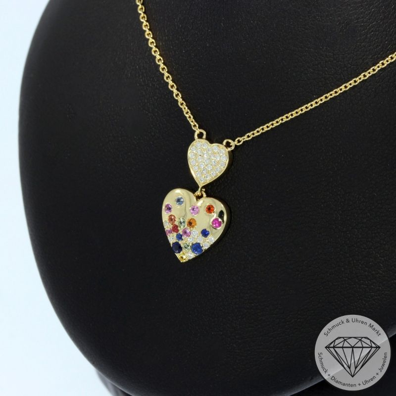 Wert 2090 € Brillant Saphir Collier in 585er 14 K Gelbgold - H1041