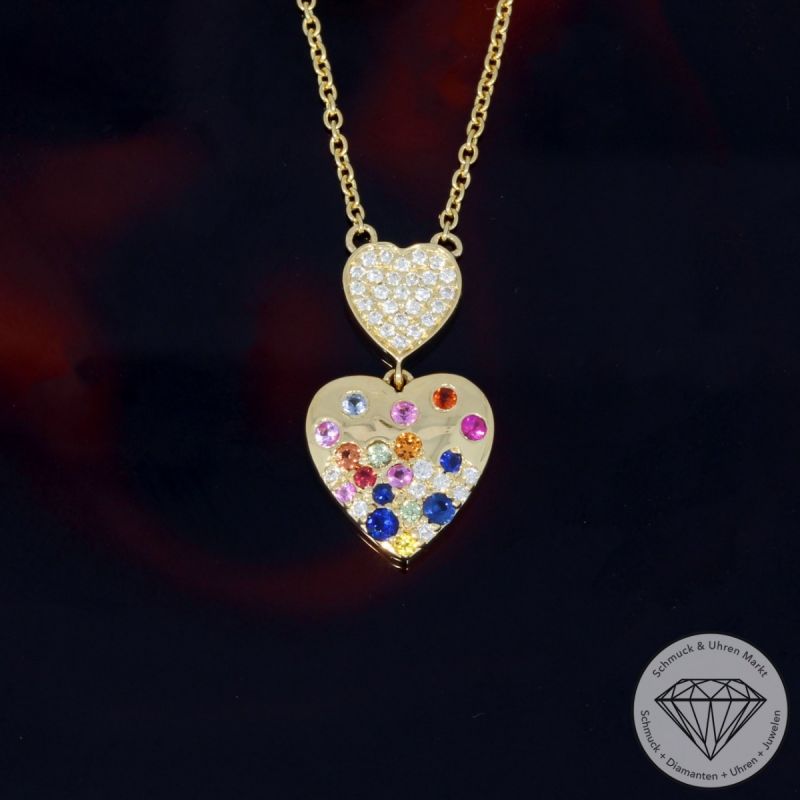 Wert 2090 € Brillant Saphir Collier in 585er 14 K Gelbgold - H1041