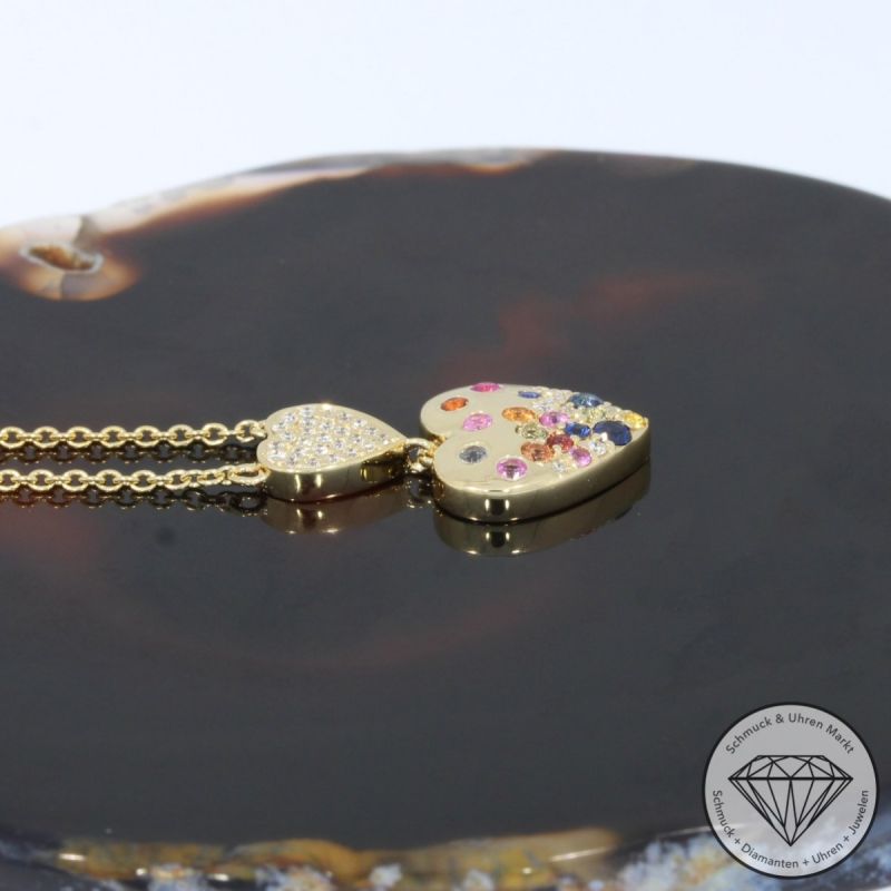 Wert 2090 € Brillant Saphir Collier in 585er 14 K Gelbgold - H1041