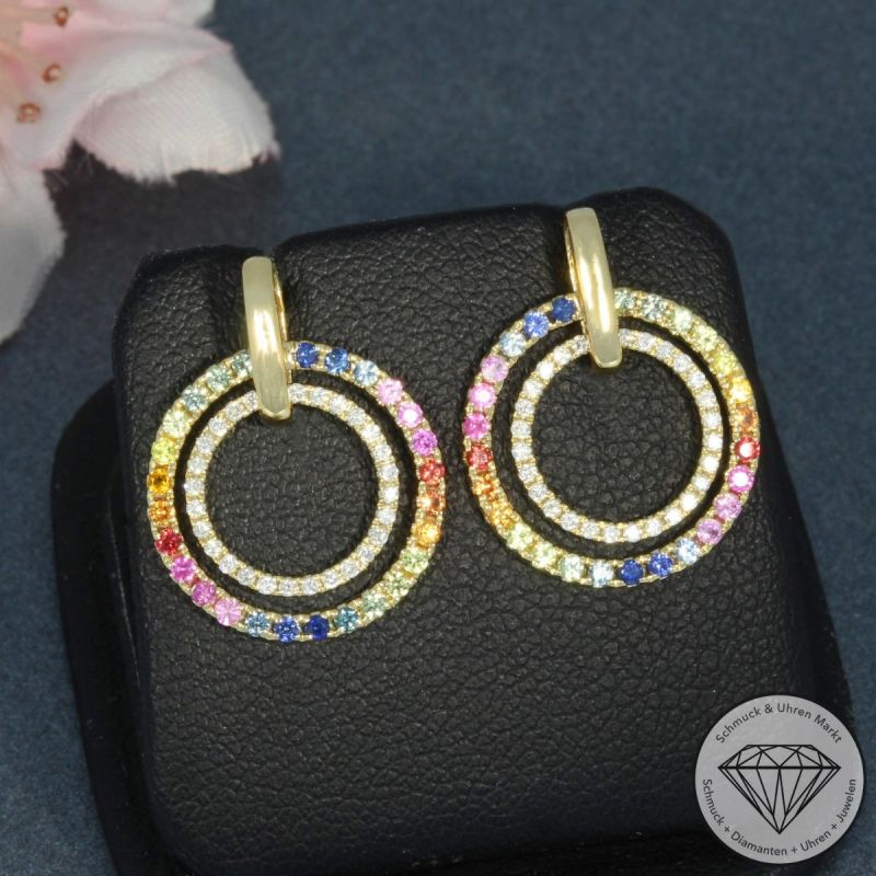 Wert 2250 € Brillant Saphir Ohrringe in 585er 14 K Gelbgold - H1065
