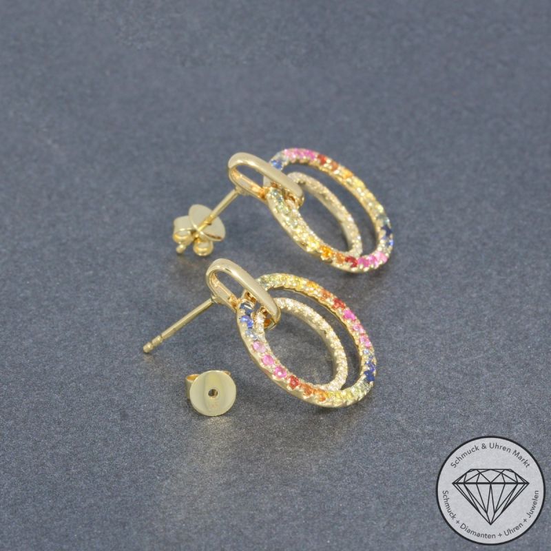 Wert 2250 € Brillant Saphir Ohrringe in 585er 14 K Gelbgold - H1065