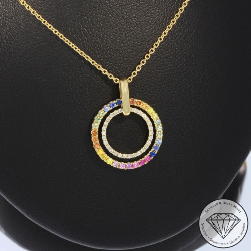 Wert 2350 € Brillant Saphir Anhänger & Kette in 585er 14 K Gelbgold - H1063