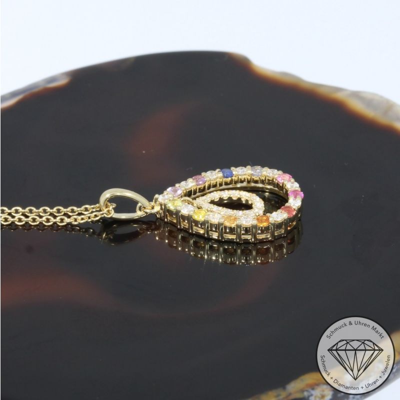 Wert 2350 € Brillant Saphir Anhänger mit Kette in 585er 14 K Gelbgold - H1073