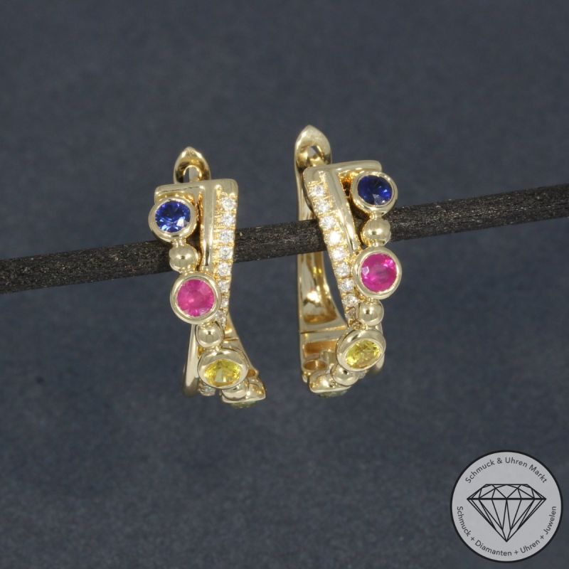 Sale! Wert 2690 € Brillant Saphir Ohrringe in 585er 14 K Gelbgold - 95795