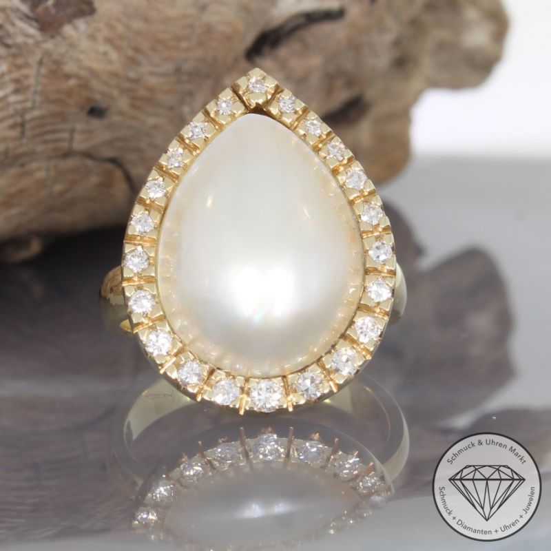 Wert 3790 € Brillant Diamant Perl Ring in 585er 14 K Gelbgold - 95824