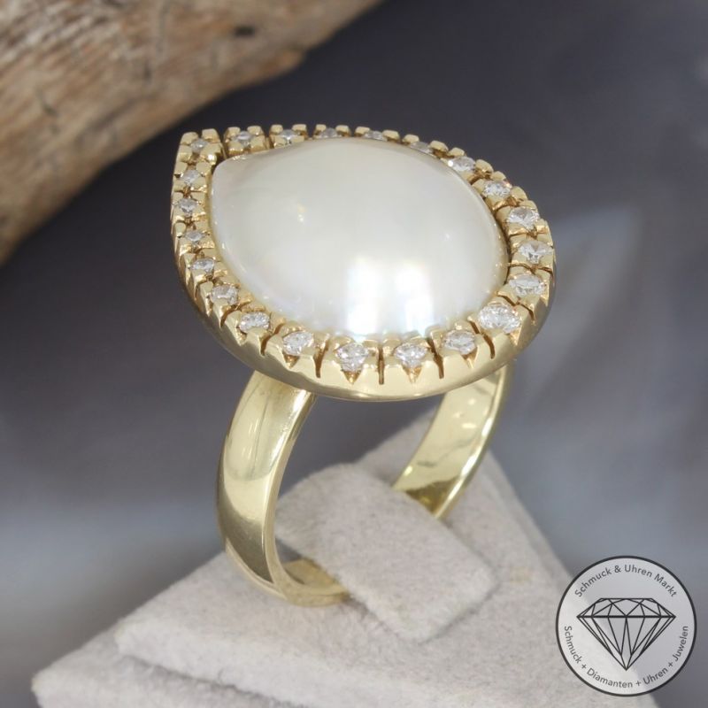 Wert 3790 € Brillant Diamant Perl Ring in 585er 14 K Gelbgold - 95824