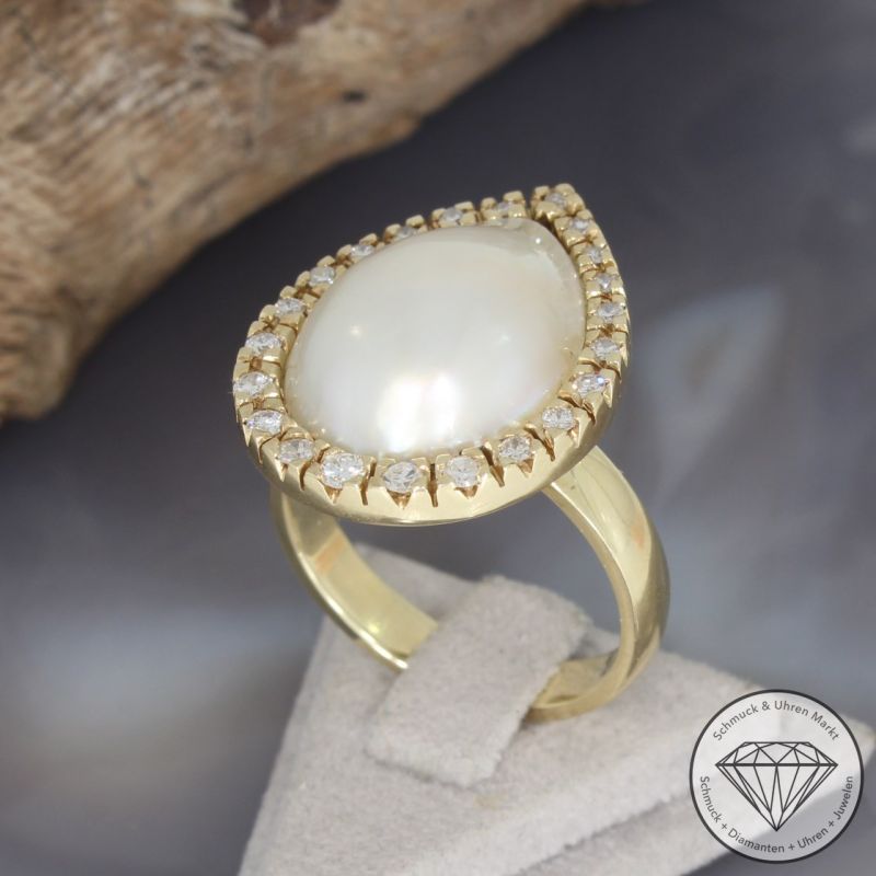 Wert 3790 € Brillant Diamant Perl Ring in 585er 14 K Gelbgold - 95824