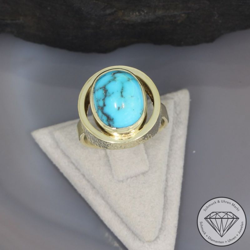 Wert 1390 € Türkis Ring in 585er 14 K Gelbgold - 95841