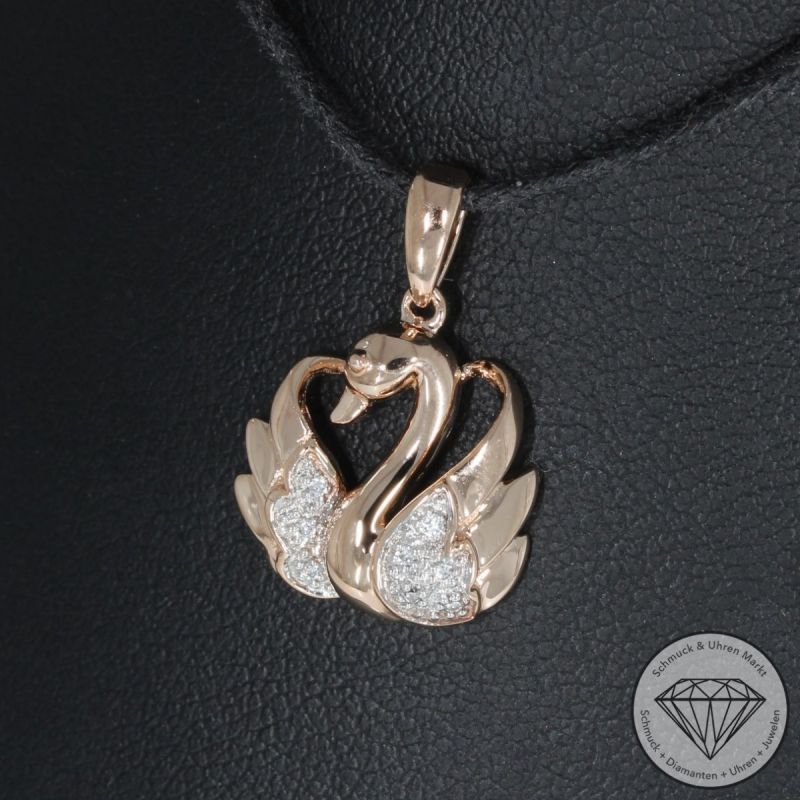 Sale! Wert 750 € Brillant Anhänger Schwan in 585er 14 K Roségold - H887