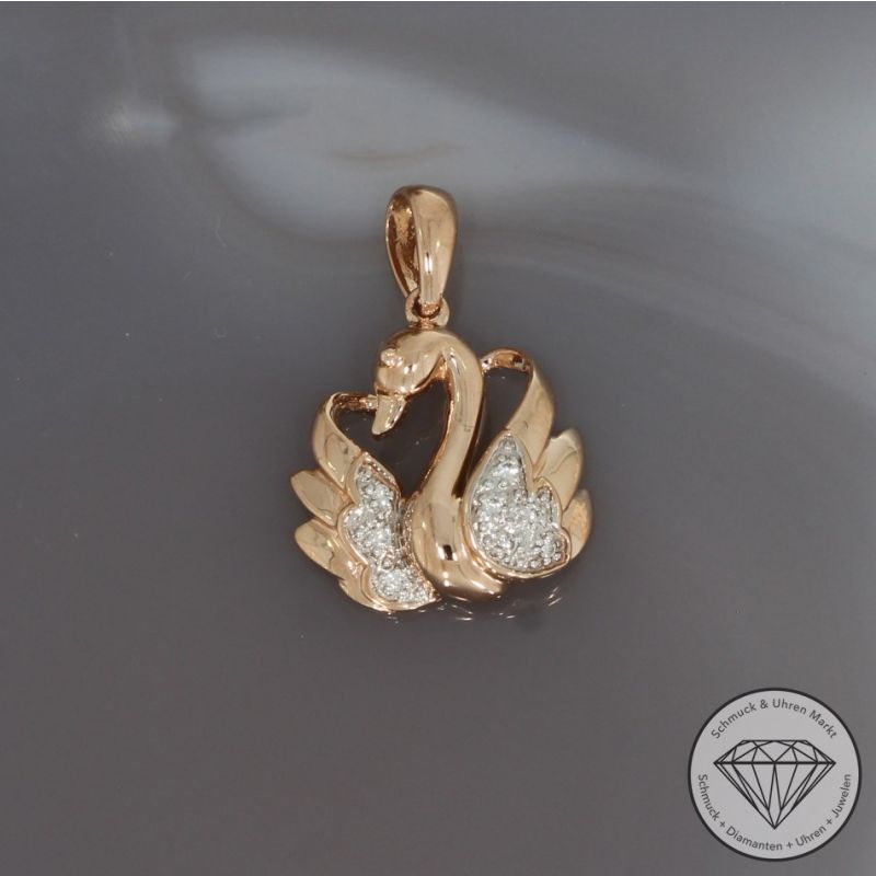 Sale! Wert 750 € Brillant Anhänger Schwan in 585er 14 K Roségold - H887