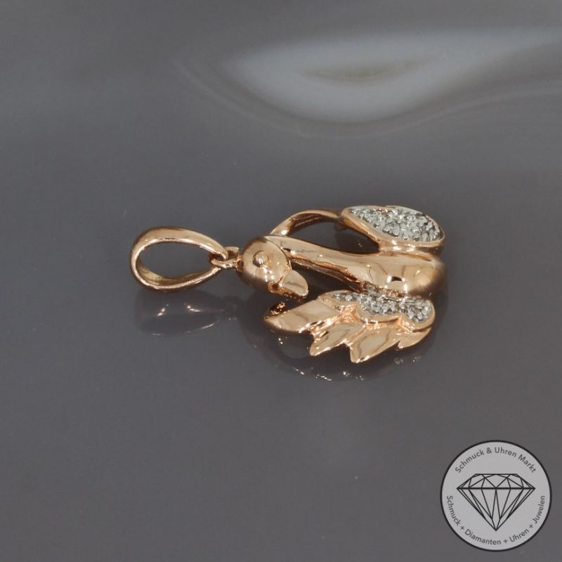 Sale! Wert 750 € Brillant Anhänger Schwan in 585er 14 K Roségold - H887