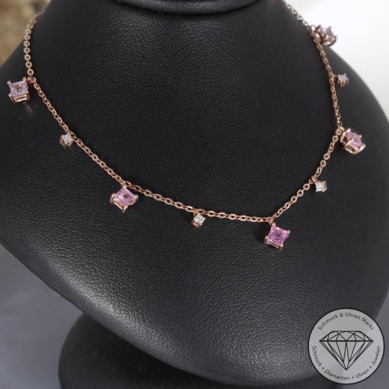 Wert 2090 € Brillant Saphir Collier in 585er 14 K Roségold - H940