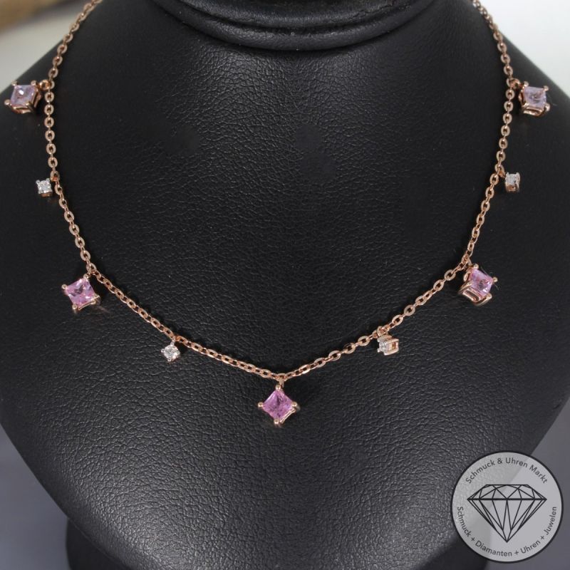 Wert 2090 € Brillant Saphir Collier in 585er 14 K Roségold - H940
