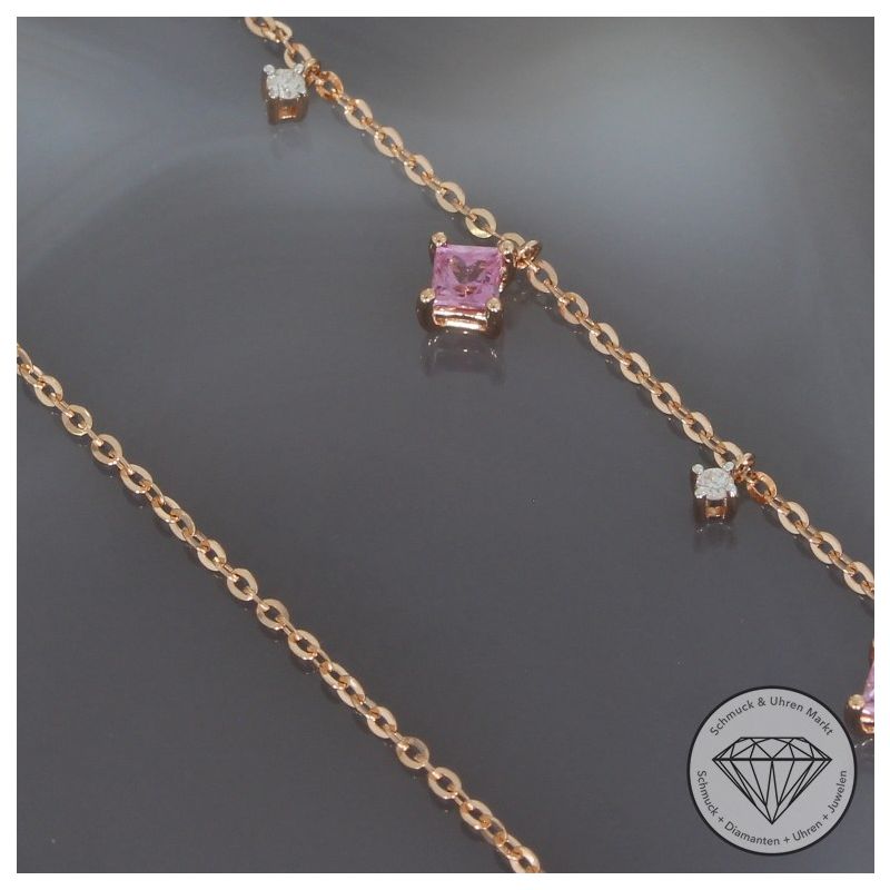 Wert 2090 € Brillant Saphir Collier in 585er 14 K Roségold - H940