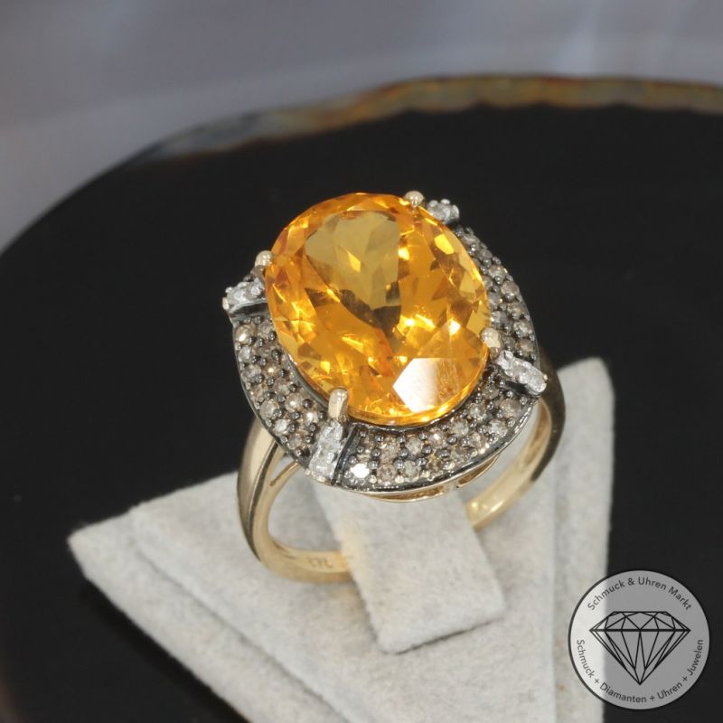 Wert 1450 € Diamant Citrin Ring in 375er 9 K Gelbgold - 96088