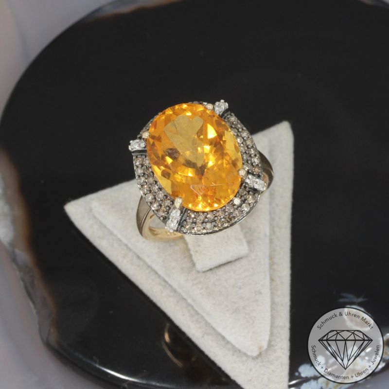 Wert 1450 € Diamant Citrin Ring in 375er 9 K Gelbgold - 96088
