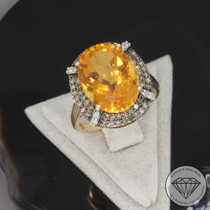 Wert 1450 € Diamant Citrin Ring in 375er 9 K Gelbgold - 96088