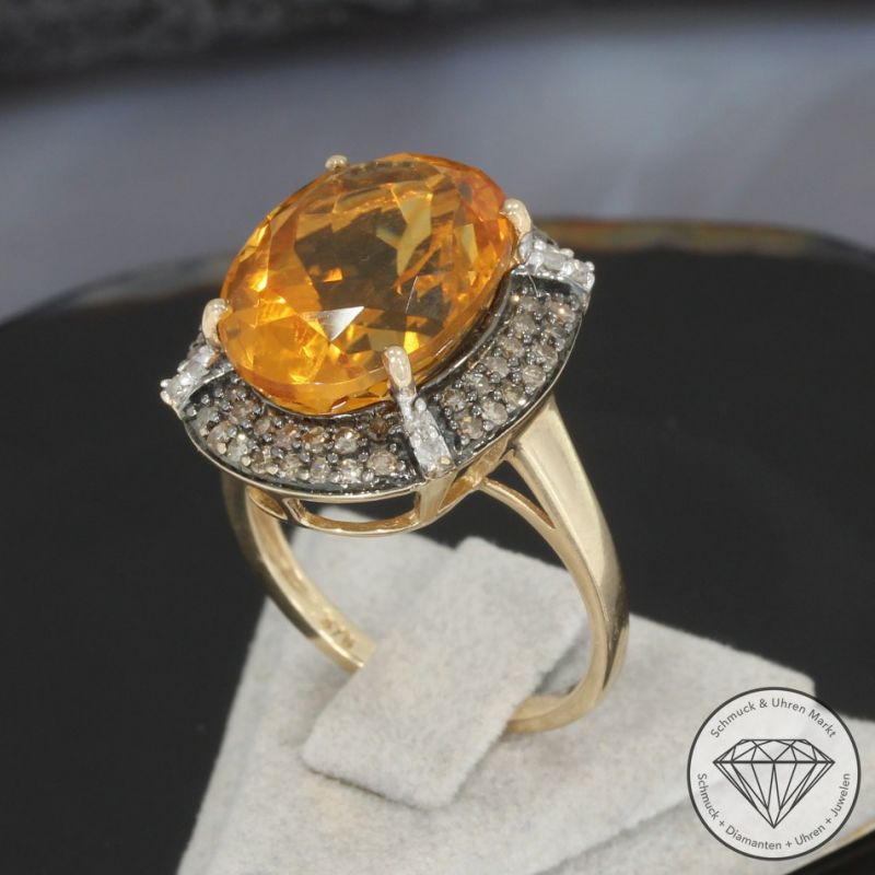 Wert 1450 € Diamant Citrin Ring in 375er 9 K Gelbgold - 96088