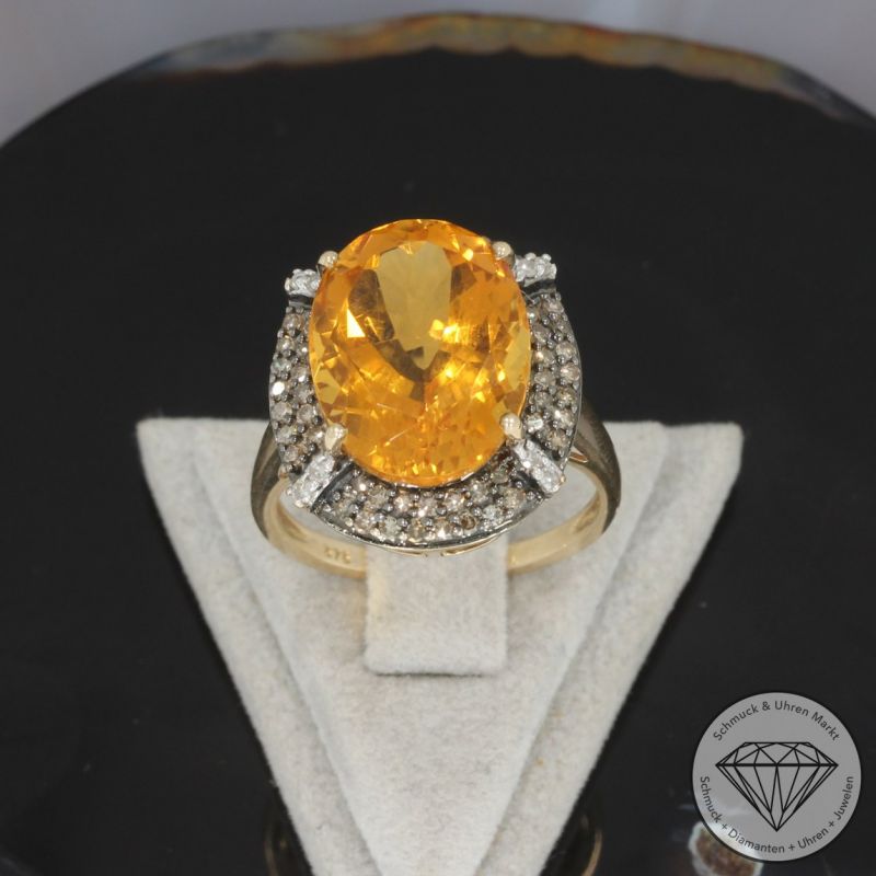 Wert 1450 € Diamant Citrin Ring in 375er 9 K Gelbgold - 96088