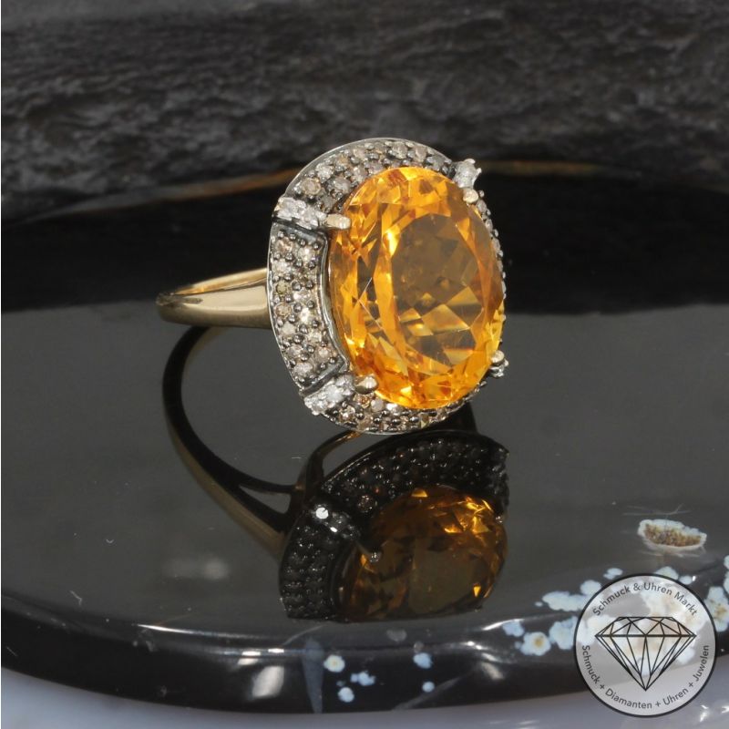 Wert 1450 € Diamant Citrin Ring in 375er 9 K Gelbgold - 96088