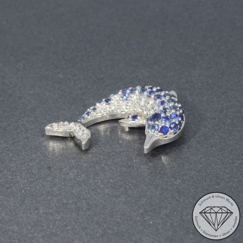 Wert 2650 € Brillant Saphir Delfin Anhänger in 585er 14 K Weißgold - H1340