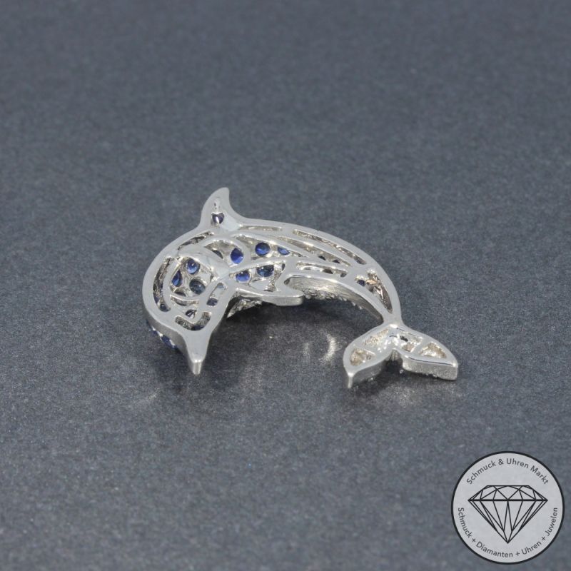 Wert 2650 € Brillant Saphir Delfin Anhänger in 585er 14 K Weißgold - H1340