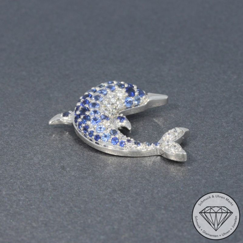Wert 2650 € Brillant Saphir Delfin Anhänger in 585er 14 K Weißgold - H1340