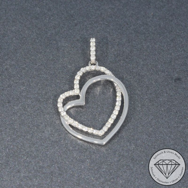 Wert 1150 € Brillant Herz Anhänger (0,19 carat) in 585er 14 K Weißgold - H1245