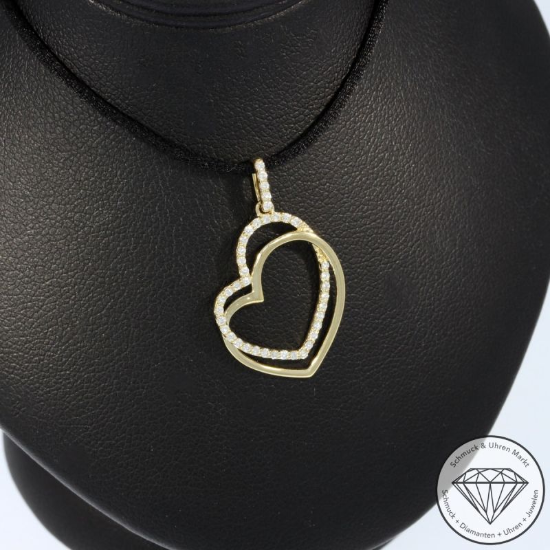 Wert 1150 € Brillant Herz Anhänger (0,19 carat) in 585er 14 K Gelbgold - H1313
