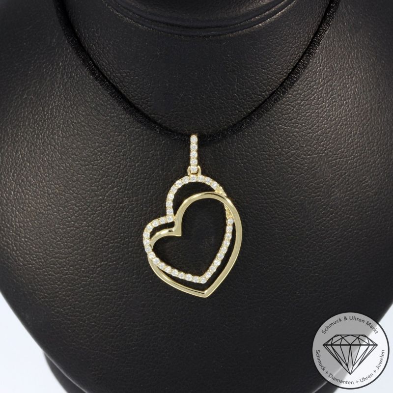 Wert 1150 € Brillant Herz Anhänger (0,19 carat) in 585er 14 K Gelbgold - H1313