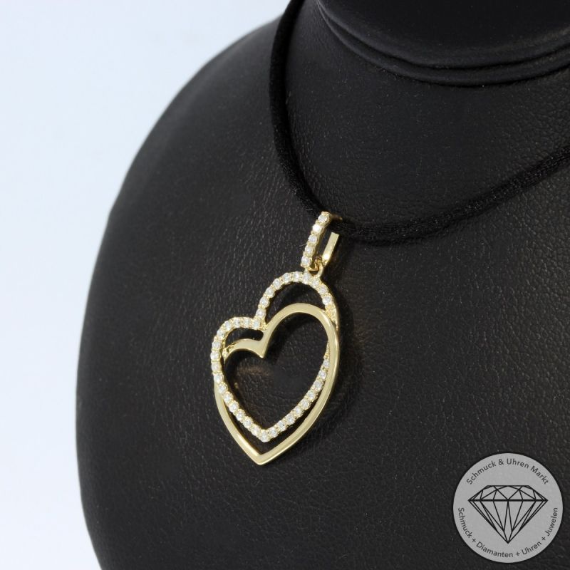 Wert 1150 € Brillant Herz Anhänger (0,19 carat) in 585er 14 K Gelbgold - H1313