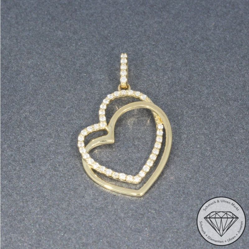 Wert 1150 € Brillant Herz Anhänger (0,19 carat) in 585er 14 K Gelbgold - H1313