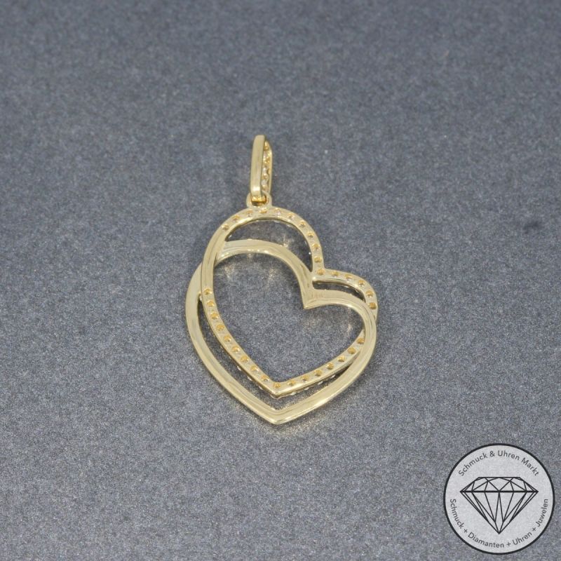 Wert 1150 € Brillant Herz Anhänger (0,19 carat) in 585er 14 K Gelbgold - H1313